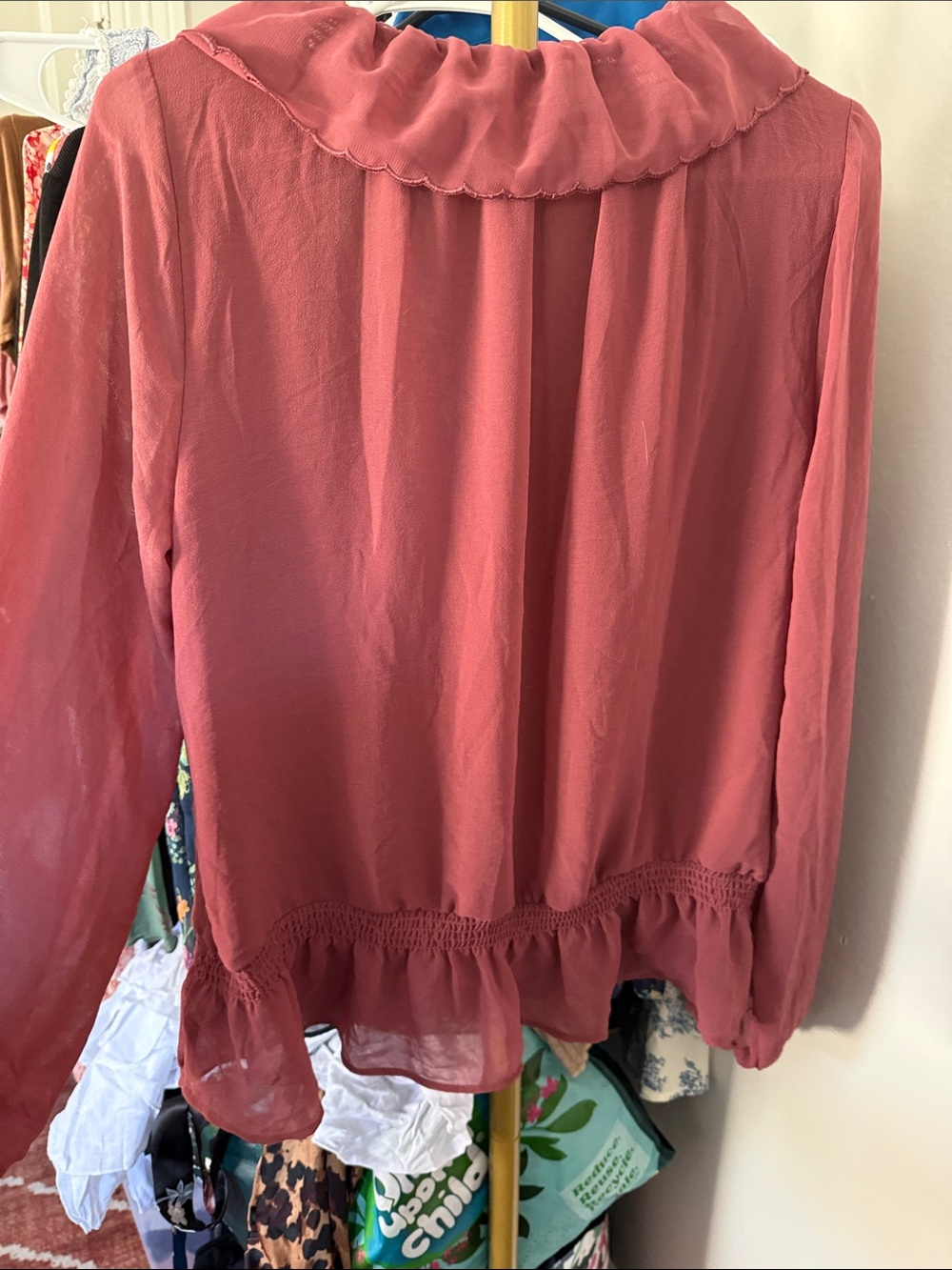 Universal Thread Rose Mauve Ruffle Tie-Neck Blouse - Picture 5 of 5